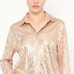 BIBI‎ Rose Gold Metallic Mirror Sparkle Blouse Shacket